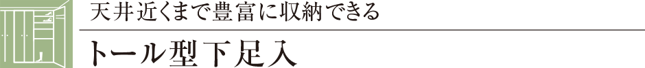 天井近くまで豊富に収納できるトール型下足入