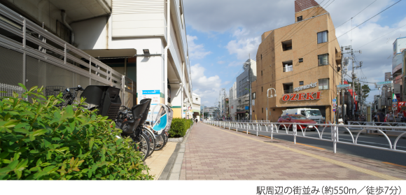 駅周辺の街並み（約550m／徒歩7分）