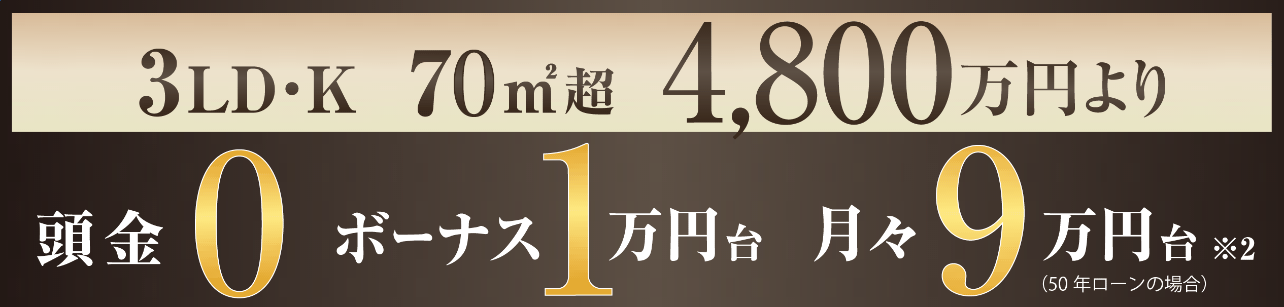 3LD・K 70㎡超 頭金「ゼロ」！ ボーナス「1万円台」！月々「９万円台」！