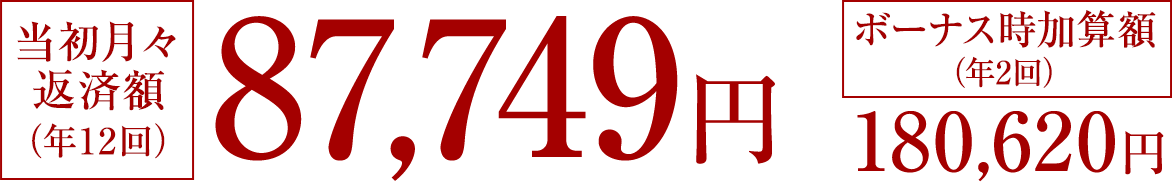 【当初月々返済額(年12回)】59,457円、【ボーナス時加算額(年2回)】356,989円